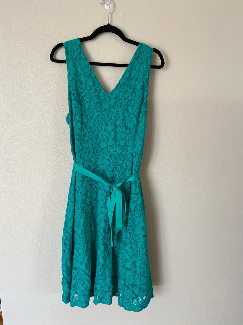 Lane Bryant Teal Lace V-Neck Midi Dress with Waist Tie
